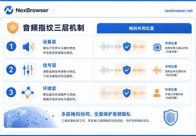 音频指纹拆成三层：采集层 / 渲染层 / 站点比对层，掩码到底改得到哪一层