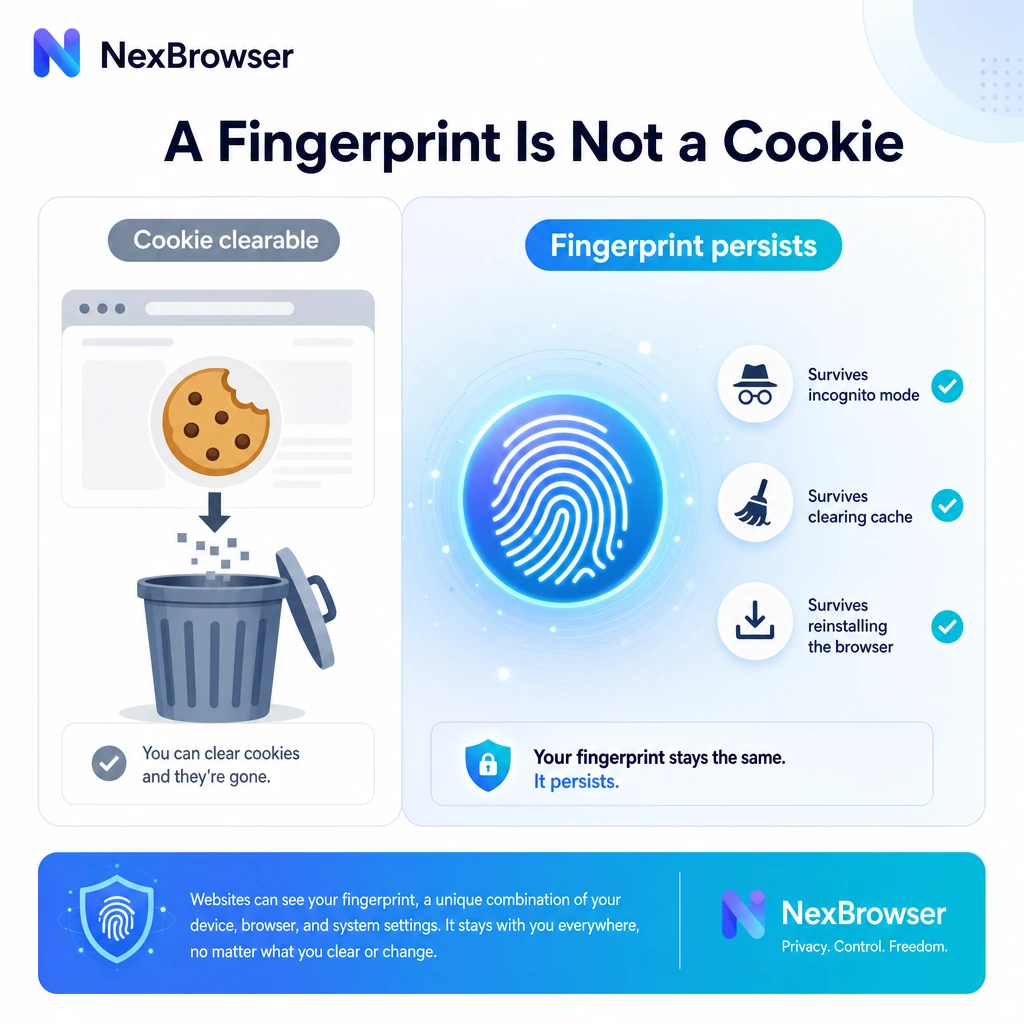 A browser fingerprint is not a clearable cookie